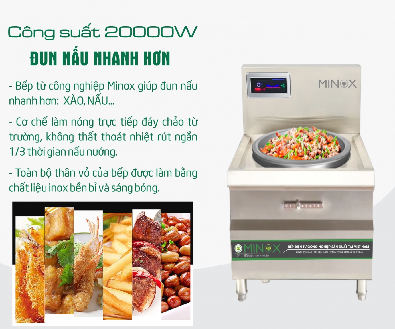 Bếp từ 20kw xào trực tiếp phi 900
