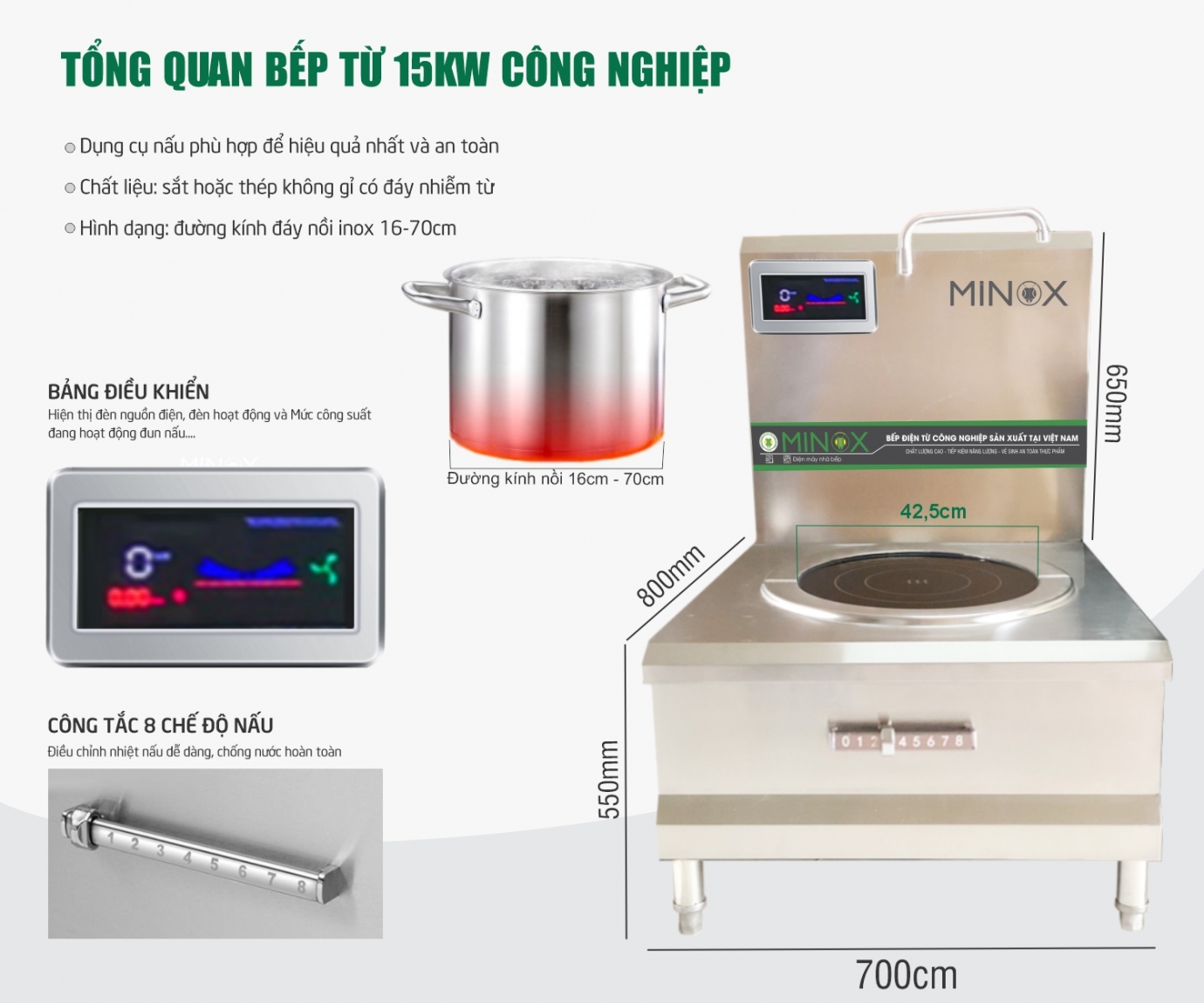 Bếp từ 15kw hầm công nghiệp Minox