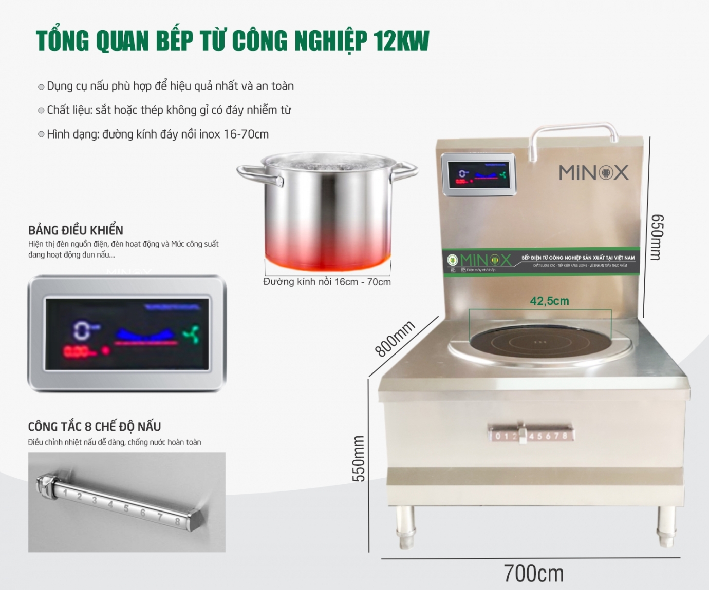 Bếp từ 12kw hầm công nghiệp Minox