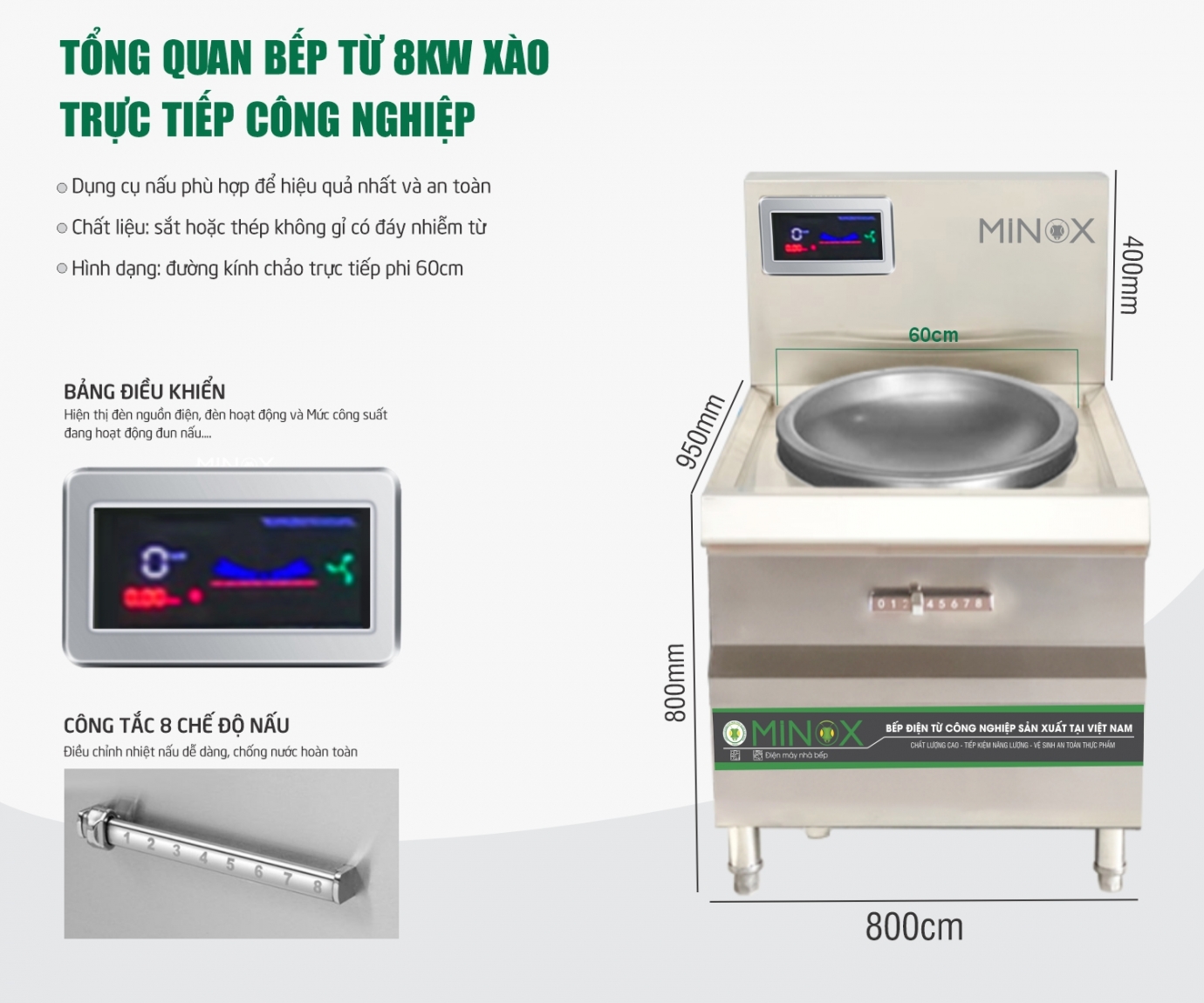 Bếp từ 8kw xào trực tiếp Minox