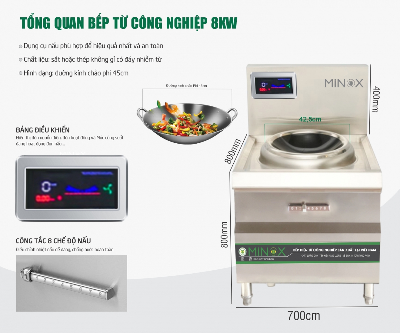 Bếp từ 8kw xào công nghiệp Minox