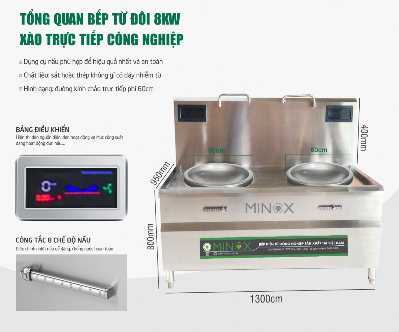 Bếp từ đôi 8kw xào trực tiếp
