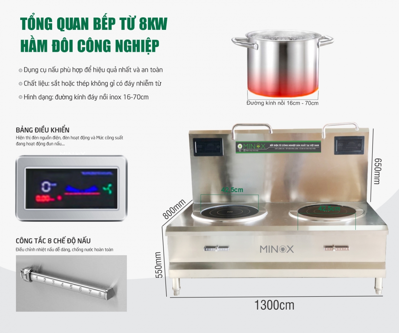 Bếp từ đôi 8kw hầm công nghiệp