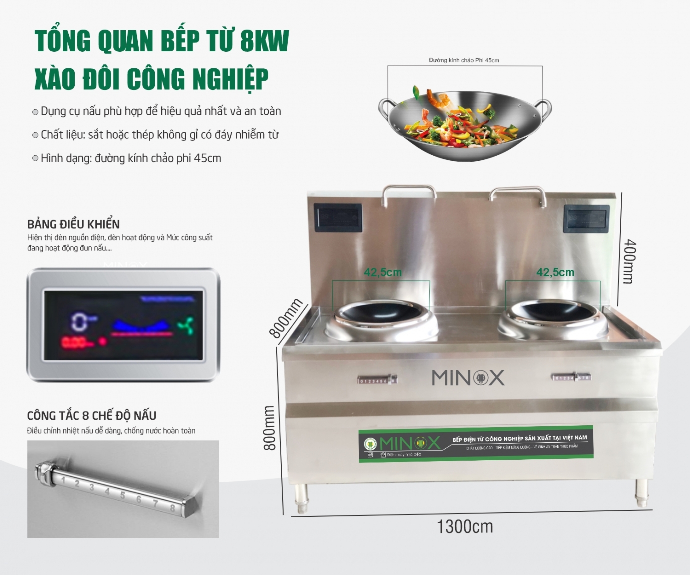 Bếp từ 8kw xào đôi công nghiệp