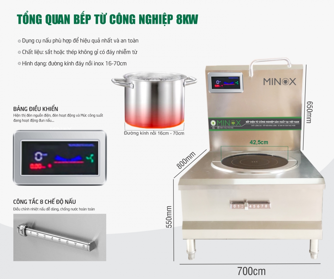 Bếp từ 8kw hầm công nghiệp Minox