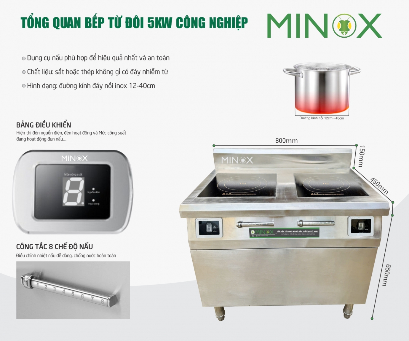 Bếp từ đôi 5kw hầm công nghiệp