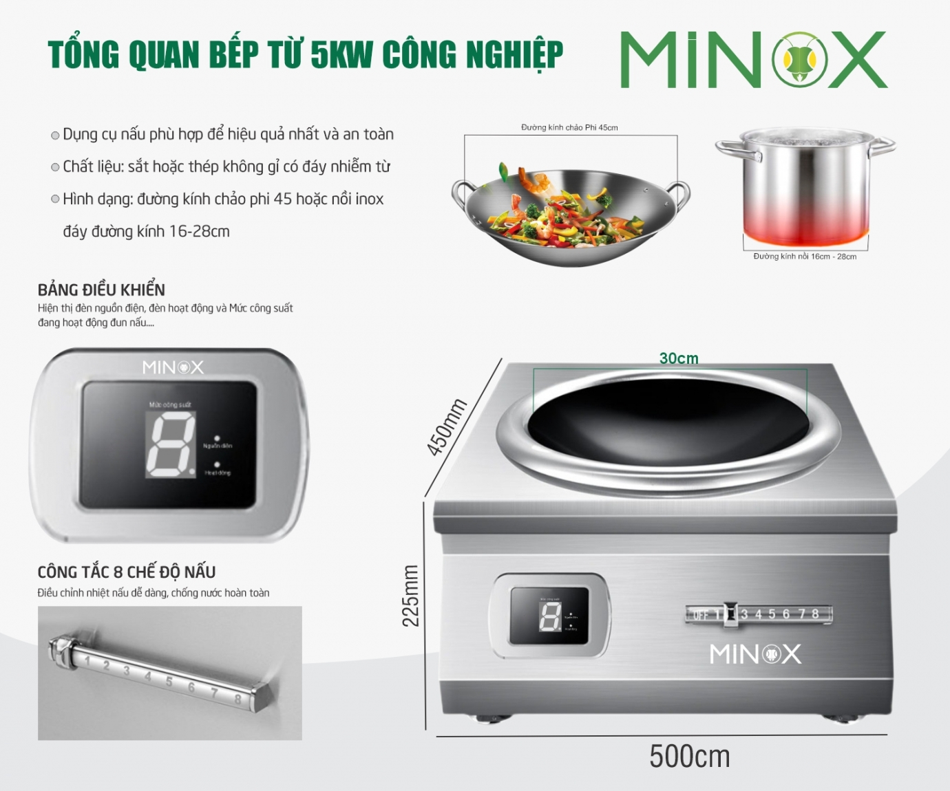 Bếp từ 5kw xào công nghiệp Minox