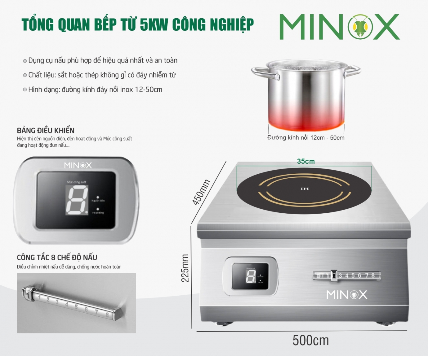 Bếp từ 5kw công nghiệp Minox